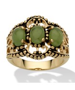 PalmBeach Jewelry Genuine Jade Antiqued Gold-Plated Filigree Ring - £31.46 GBP