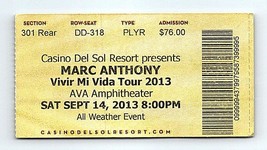 Marc Anthony Concert Ticket Stub September 14 2013 Tucson Arizona - £11.37 GBP