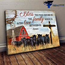 Cow Farmhouse Cross God Bless The Food Before us The Family Beside Us An... - $15.99