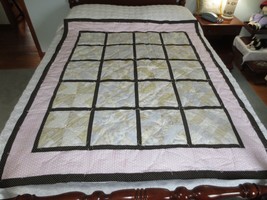 Handmade 20- Window Pane Tied Cotton Patchwork Throw Or Cover Quilt - 54&quot; X 64&quot; - £30.71 GBP