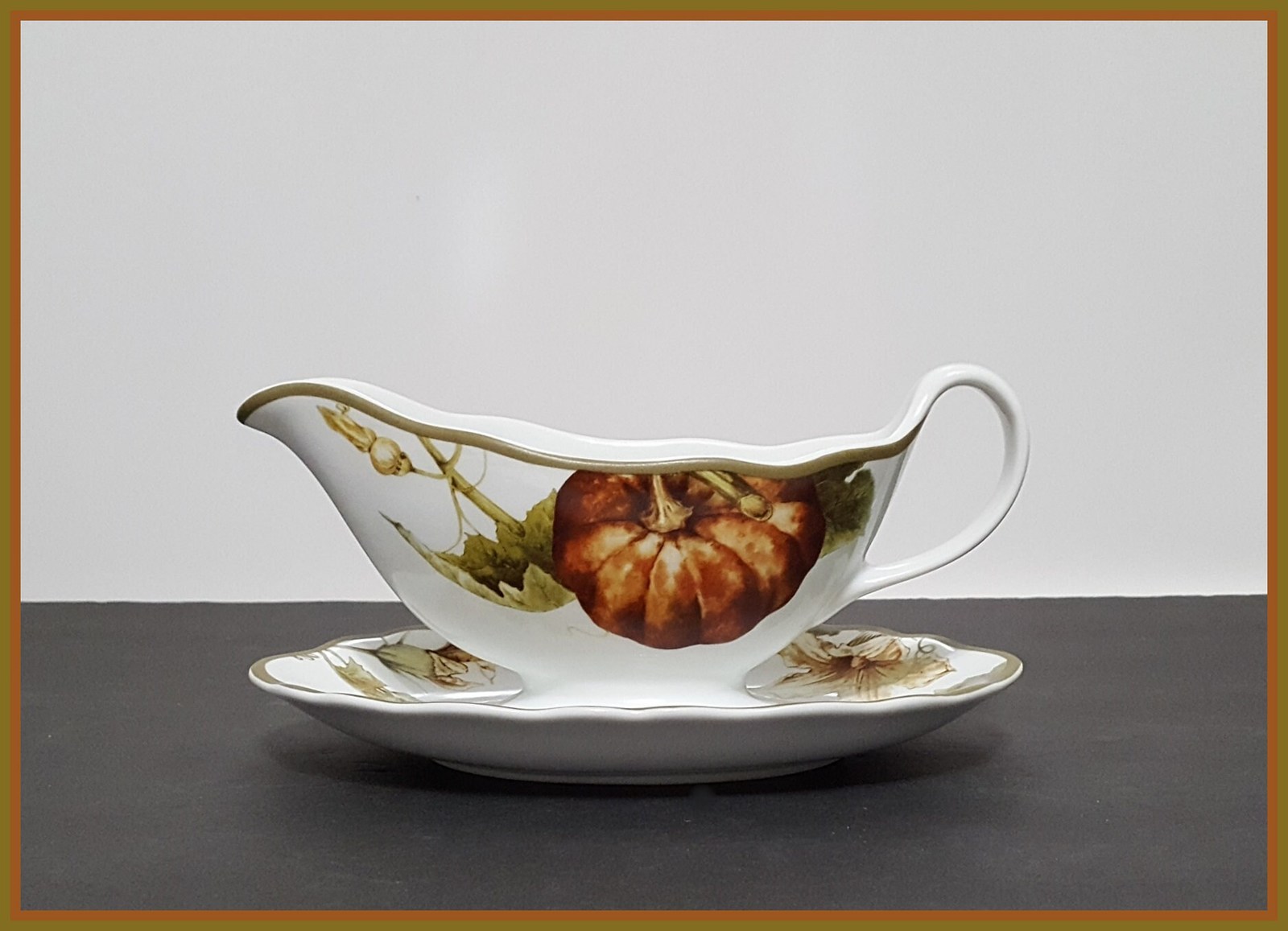 NEW Williams Sonoma Botanical Pumpkin Gravy Boat With Saucer 12 OZ Porcelain - $59.99