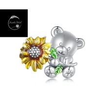 Sterling Silver 925 I Love You Bear Flower Family Bead Charm For Bracelets Mum - £17.56 GBP