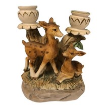 Vtg Fawn Deer Double Taper Candle 5.5” Holder Figurine  Made In Japan - £39.55 GBP