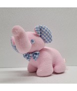 Russ Berrie Baby Pink Elephant Plush Rattle Terry Cloth Blue Ears, Eyes ... - $310.56 MXN