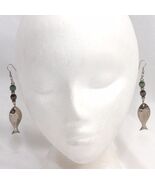 Pierced Earrings Dangle Spinner Fish 3&quot;  Fisherman Hammered  Silver Metal - €19,47 EUR