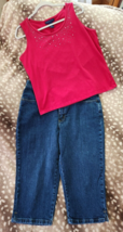 Karen Scott PXL Red Cotton Embellished Tank Top  &amp; Sz 16P Capri Jeans Outfit - £14.16 GBP