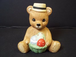 Homco Calendar teddy bear figurine EASTER Basket of eggs 2&quot; tall - £3.79 GBP