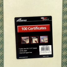 100 Certificates Paper Package Ivory Fancy Edges Motif AMPAD PC Papers - $12.10