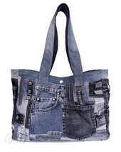 Recycled Denim Patchwork Tote Bag: Upcycled Jeans Shoulder Bag - $3,042.21 MXN