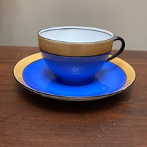 vintage Victoria orange &amp; blue lusterware cup saucer Made In Czechoslovakia-
... - £15.59 GBP
