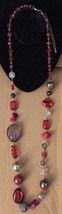 Vintage 1980s Silver Filigree Red And Clear Acrylic Multi Shaped Beads Long Sing - £21.73 GBP