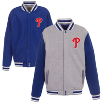 New Mens Phillies 2-tone Reversible Fleece Jacket Baseball - Gray/Royal ... - $89.90