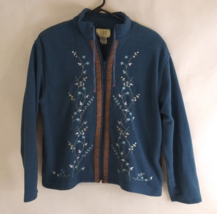 Vintage Teddi Women&#39;s Floral Embroidered Full Zip Cardigan Sweater Size Medium - £12.14 GBP
