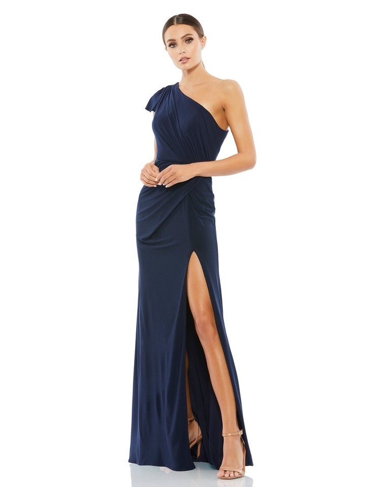 Mac Duggal 67858 One Shoulder Long sleeves Gown Sz 16 Navy - $156.62