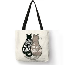 Customize Creative Cat Pattern Tote Bag for Women Wish Print for Lady Eco Linen  - £10.96 GBP