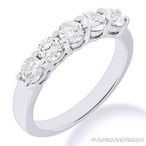 Round Cut Moissanite Shared 4-Prong Ring 5-Stone Wedding Band in 14k White Gold - £334.78 GBP+