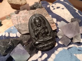 Carved Obsidian Buddha 2.2&quot; Small Genuine Obsidian Hand Crafted Drilled - £4.98 GBP