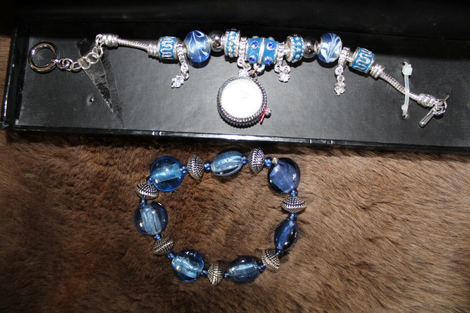 Figaro Couture Quartz Watch Bracelet And Matching Stretch Bracelet Blue/Silver - $15.88