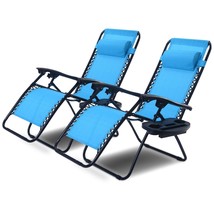 Set of 2 Blue Folding Outdoor Zero Gravity Lounge Chair Recliner - £211.31 GBP