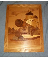 WOODEN MARQUETRY INLAY PICTURE RUSSIAN CZAR MOSCOW CANON COURT KREMLIN A... - $199.00