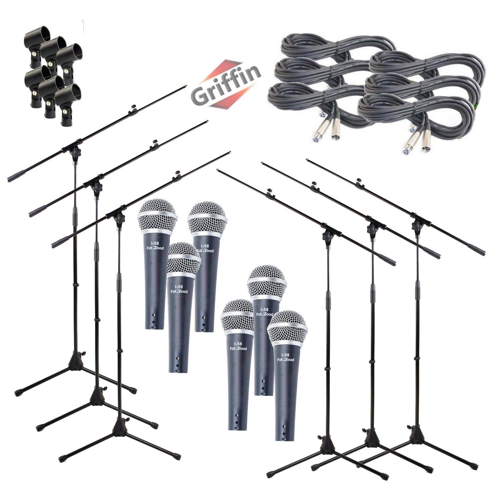 Microphone Boom Stand (GRIFFIN 6 Pack) with Cardioid Vocal Microphones & XLR Mic