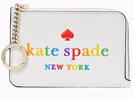 Kate Spade L-Zip Card Holder Pride Rainbow White Wallet K7631 NWT $189 Retail Y - £58.55 GBP