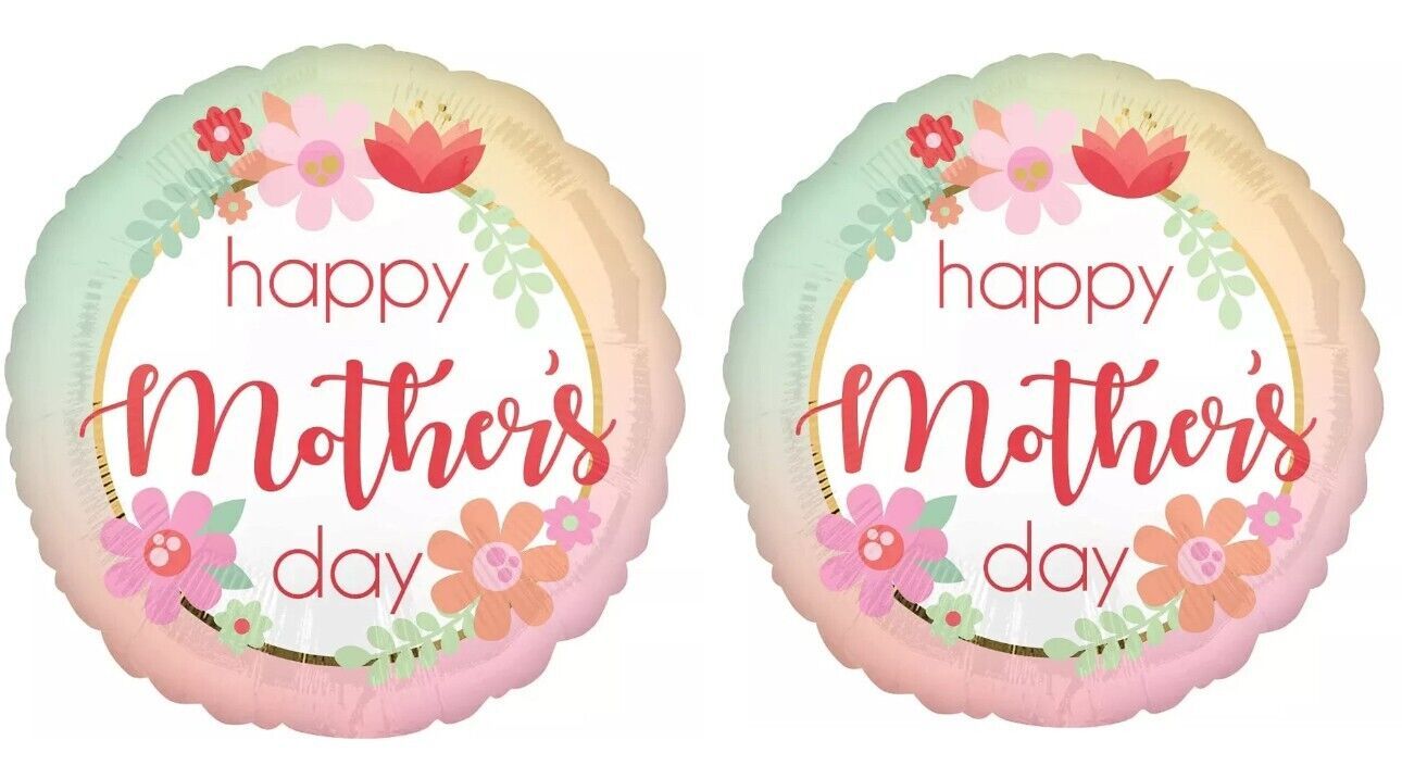Set of 2 'Happy Mother's Day' Circle Foil Balloons with Flowers - 21 inch - £11.89 GBP