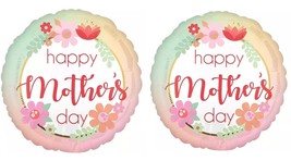 Set of 2 &#39;Happy Mother&#39;s Day&#39; Circle Foil Balloons with Flowers - 21 inch - £11.86 GBP