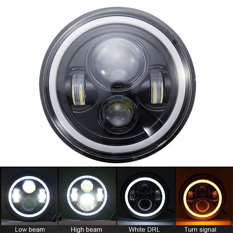 7Inch LED Headlight White Halo Angle Eyes Led Headlamp Hi/Low Turn Signal for Ur - £18.68 GBP