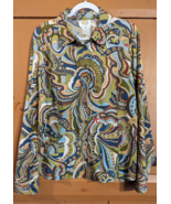 Talbots Womens Colorful Graphic Print Stretch Button Front Blouse  Sz XL - £23.16 GBP