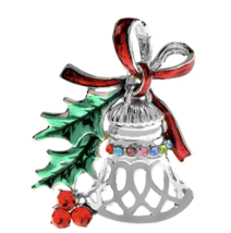 Christmas Bell Brooch Gold Silver Plated Broach Stones Celebrity Queen PIN i14 - £16.20 GBP