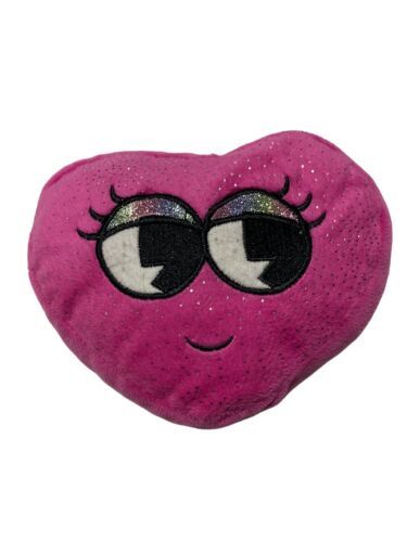 Pink Heart Shaped Plush Walmart Embroidered Eyes Smile Embedded Glitter Sparkle - $9.89
