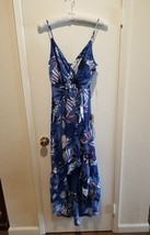 NEW Lulus Blue Lavender White Floral Print High-Low Ruffle Maxi Dress Si... - $54.45