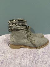 Rocket Dog Womens Gray Ankle Boots Sweater Cuff Grey Side Zip Up Lace Up Size 10 - £27.69 GBP