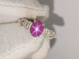 Pink Star Sapphire Ring Engagement Bridesmaid 925 Sterling Silver Handmade Ring - £42.57 GBP