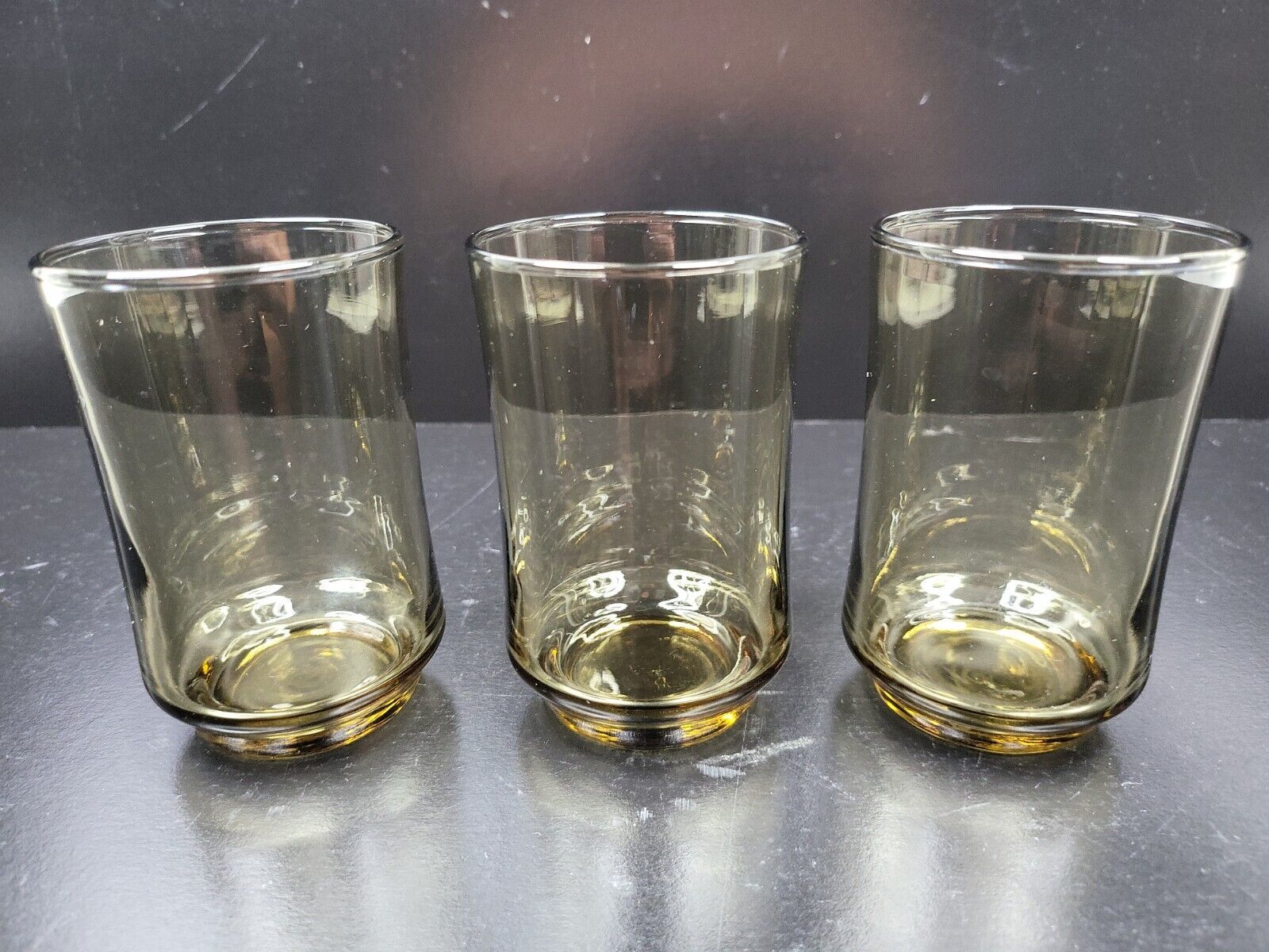 (3) Libbey Bolero Tawny Brown Flat Juice Glasses Set Vintage 70s Retro G... - $28.38