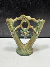 Antique 6” Weller Woodcraft Double Bud Vase Apple Tree - $67.32
