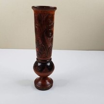 Hand Carved Wood 10&quot; Bud Vase Floral Flowers Vintage Boho Hippie - £19.75 GBP