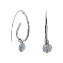 Oxidized Coil Ancient Roman Glass Gemstone 925 Sterling Silver Drop Earrings - £246.99 GBP