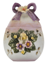 Vintage Lefton China Hand Painted 3 Dimensional Flowers Trinket Box 970 - £13.71 GBP