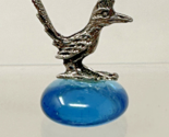 Roadrunner Bird Figurine on Blue Stone Small 1.25&quot; Pewter Metal Tiny Piece - £7.74 GBP