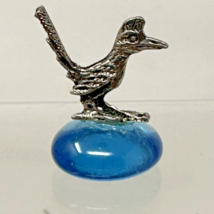 Roadrunner Bird Figurine on Blue Stone Small 1.25&quot; Pewter Metal Tiny Piece - £7.74 GBP