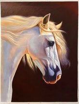 Original Hand-Painted White Horse Oil Painting Unmounted Canvas 30x40 in... - £557.89 GBP
