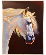 Original Hand-Painted White Horse Oil Painting Unmounted Canvas 30x40 in... - £553.11 GBP