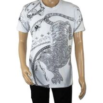 Mens PLATINI Sports Shirt With Rhine Stones Lion Chain STT8023 White image 1