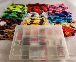 Lot 115 Skeins Embroidery Floss DMC JP COATS Needlework w/Plastic Storag... - $24.75