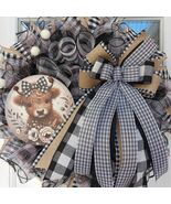 Farmhouse Cow Wreath 24 Inch Black White Mesh Rustic Door Decor - $79.99