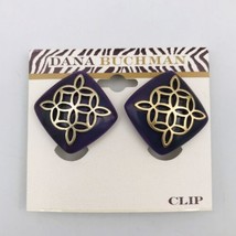 Dana Buchman Gold Tone Geometric Design Purple Square Clip Earrings 7/8&quot; - £7.46 GBP