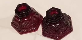 Red Ruby Glass Cape Cod Candle Holders Pair Vintage Avon Approx 2.5&quot; - £18.78 GBP