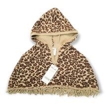 Gymboree Cape Girls 18 24 m Leopard Print Knit Hooded Fringe Poncho Teac... - £14.80 GBP